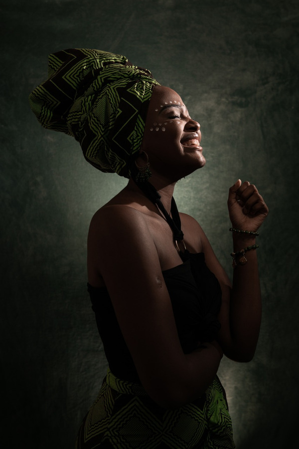 happy customer portrait dark