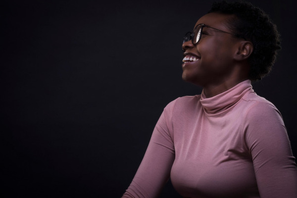 happy customer portrait dark